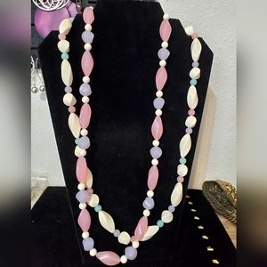 2 Vintage Lucite Multi-Color Pastel Swirl Beads Necklaces 1940s